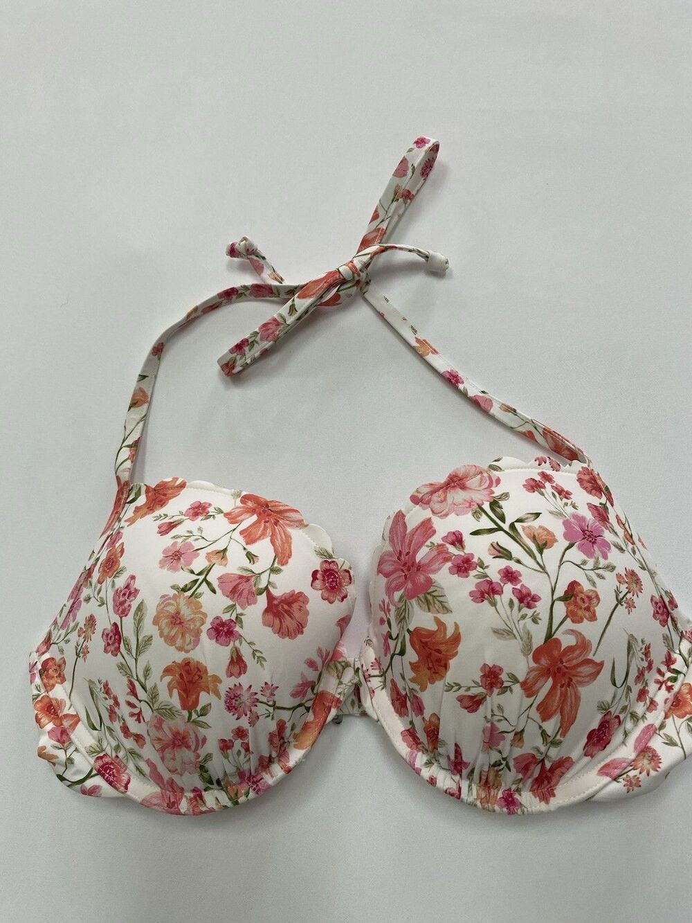 H&M Floral Scalloped Push-Up Bikini Top Pink Orange White Size 36D